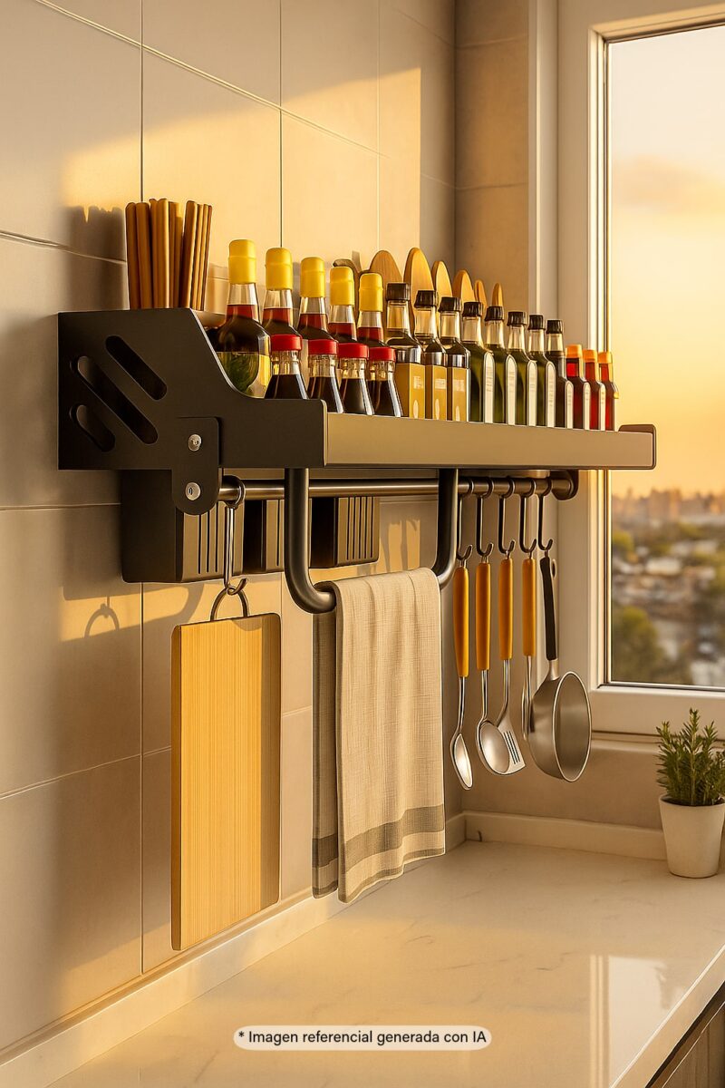 Rack organizador de cuchillos y utensilios de cocina 60 cm.